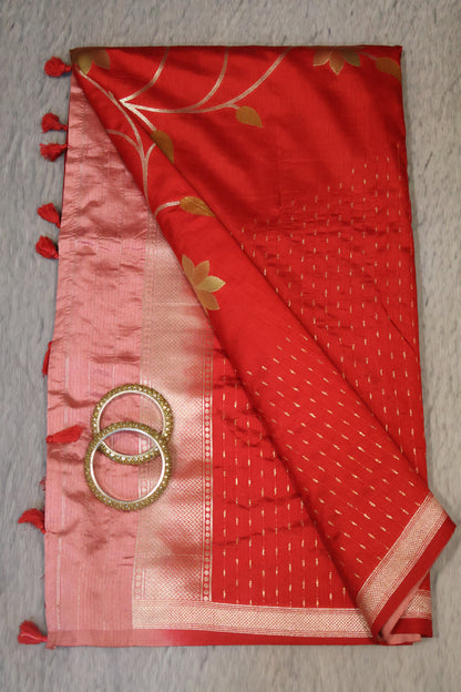 Semi Tussar Saree - Red