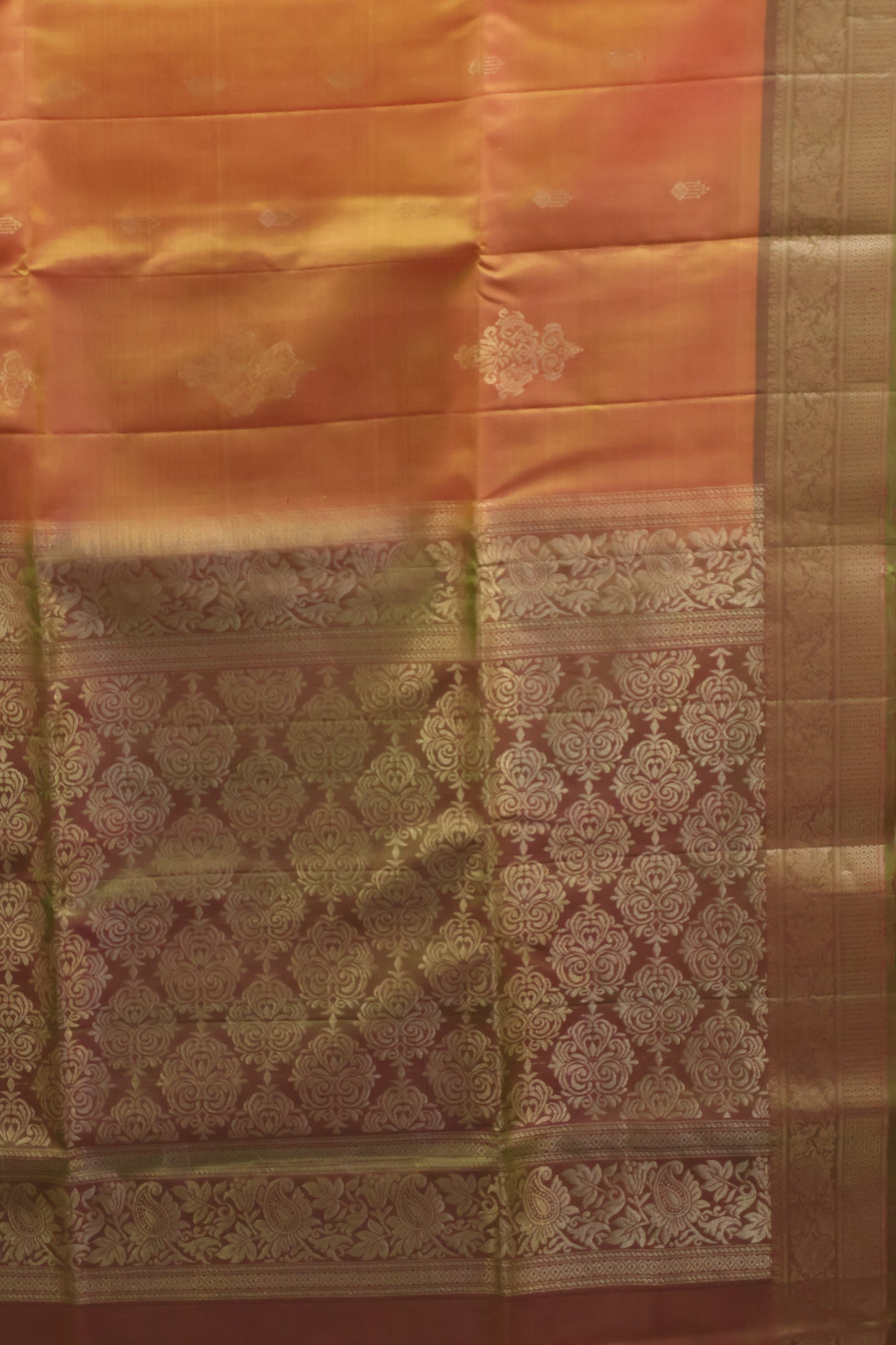 Pure Soft Silk Saree -Orange-Olive Jacqua