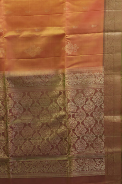 Pure Soft Silk Saree -Orange-Olive Jacqua