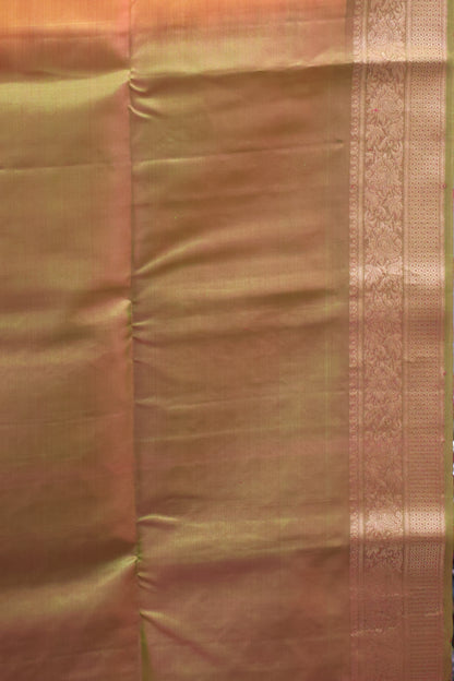 Pure Soft Silk Saree -Orange-Olive Jacqua