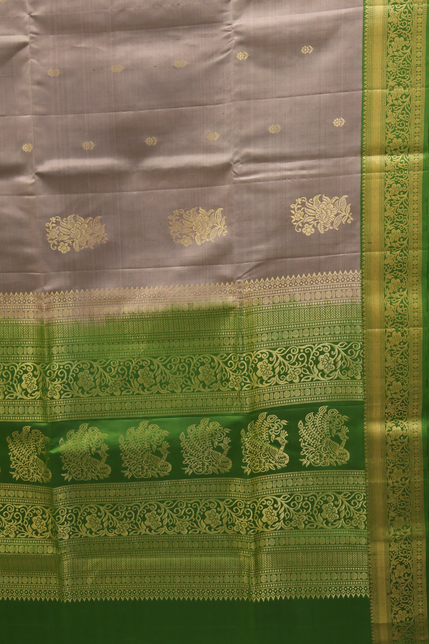 Pure Soft Silk Saree -Grey-Green Jacqua