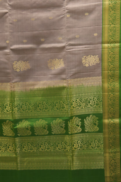 Pure Soft Silk Saree -Grey-Green Jacqua
