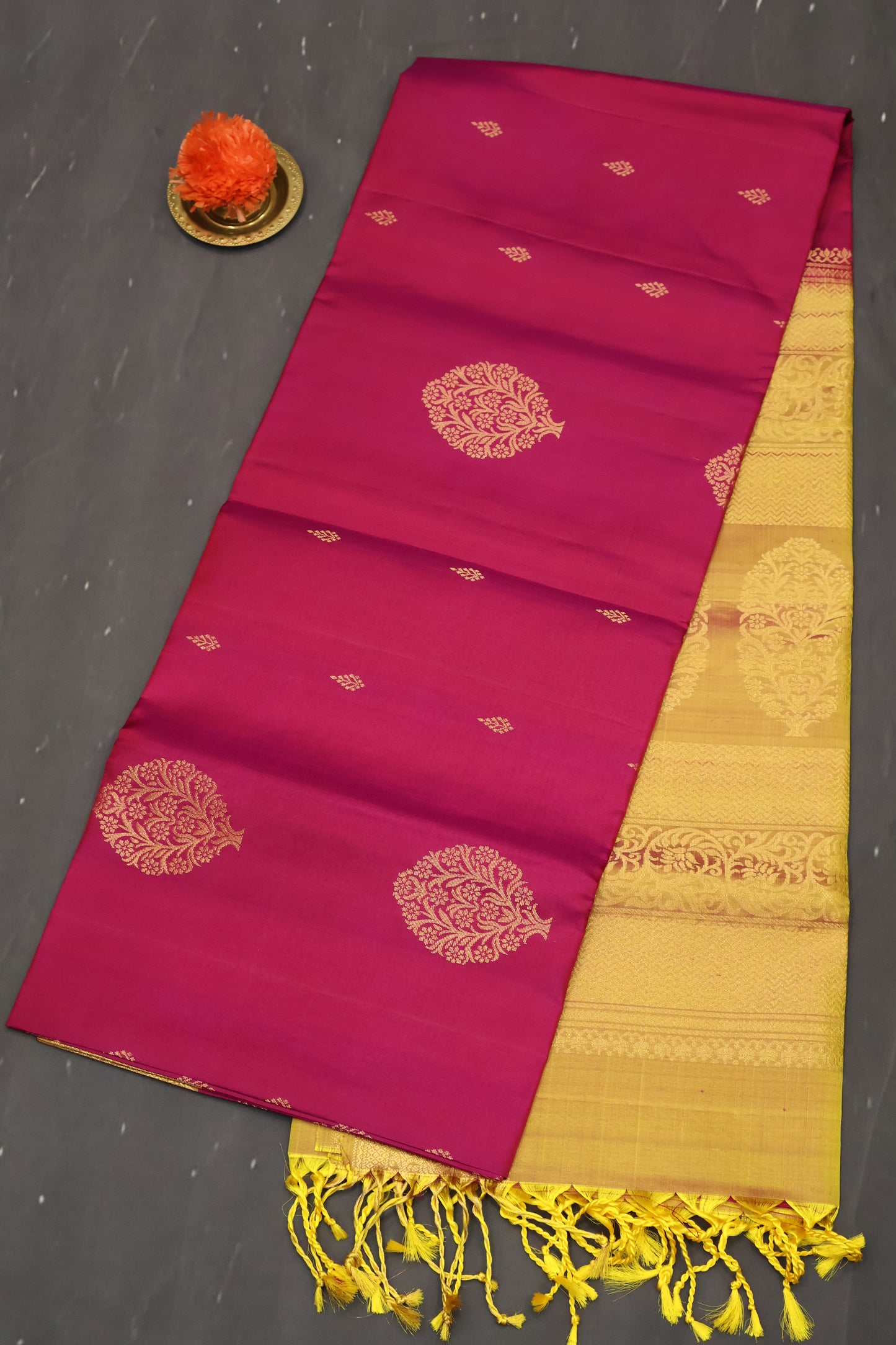 Pure Soft Silk Saree -Magenta-Yellow Jacqua