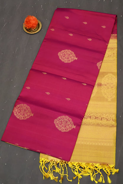 Pure Soft Silk Saree -Magenta-Yellow Jacqua