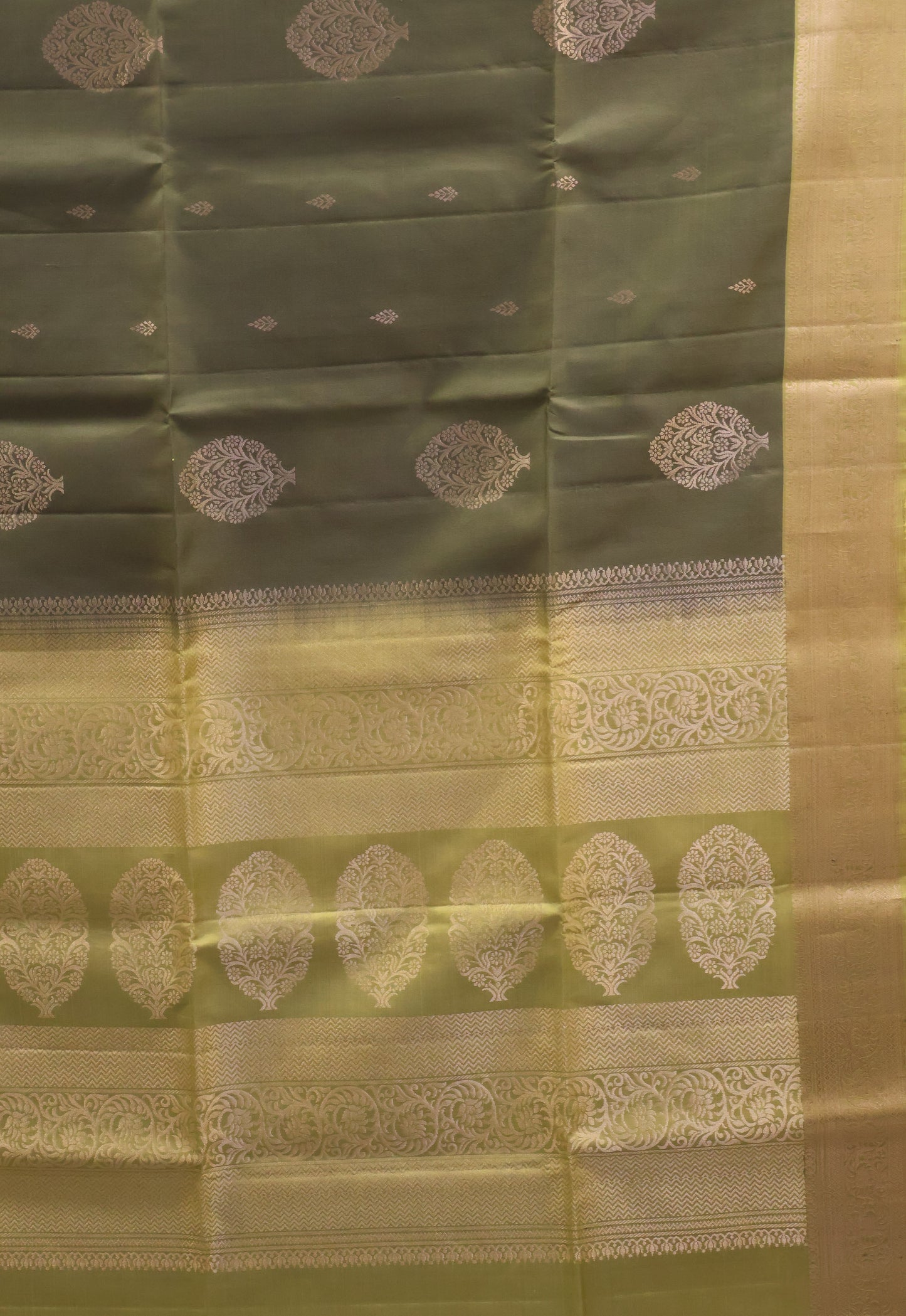 Pure Soft Silk Saree -Sage Green-Yellow Jacqua