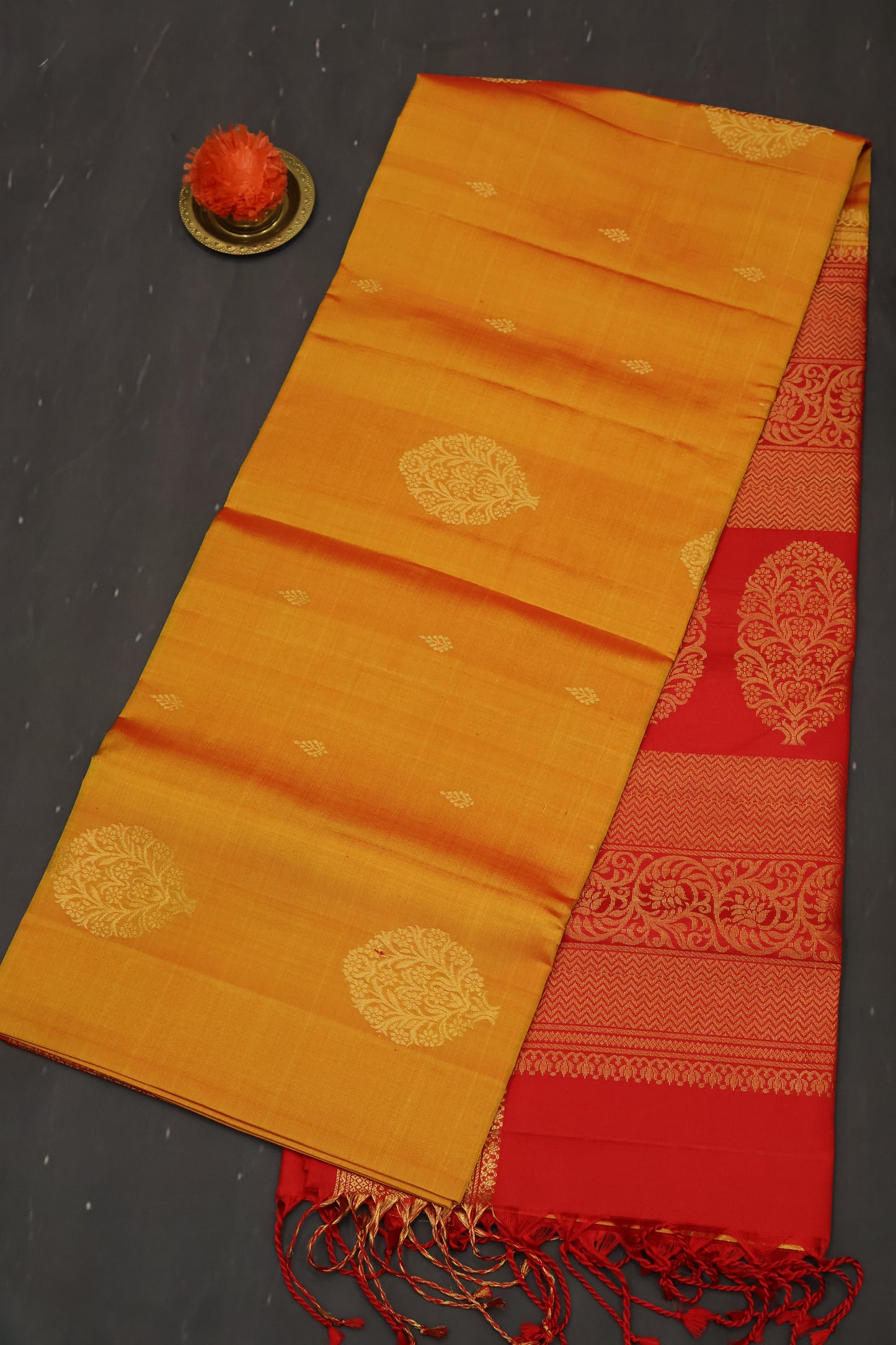 Pure Soft Silk Saree -Mango-Yellow-Red Jacqua