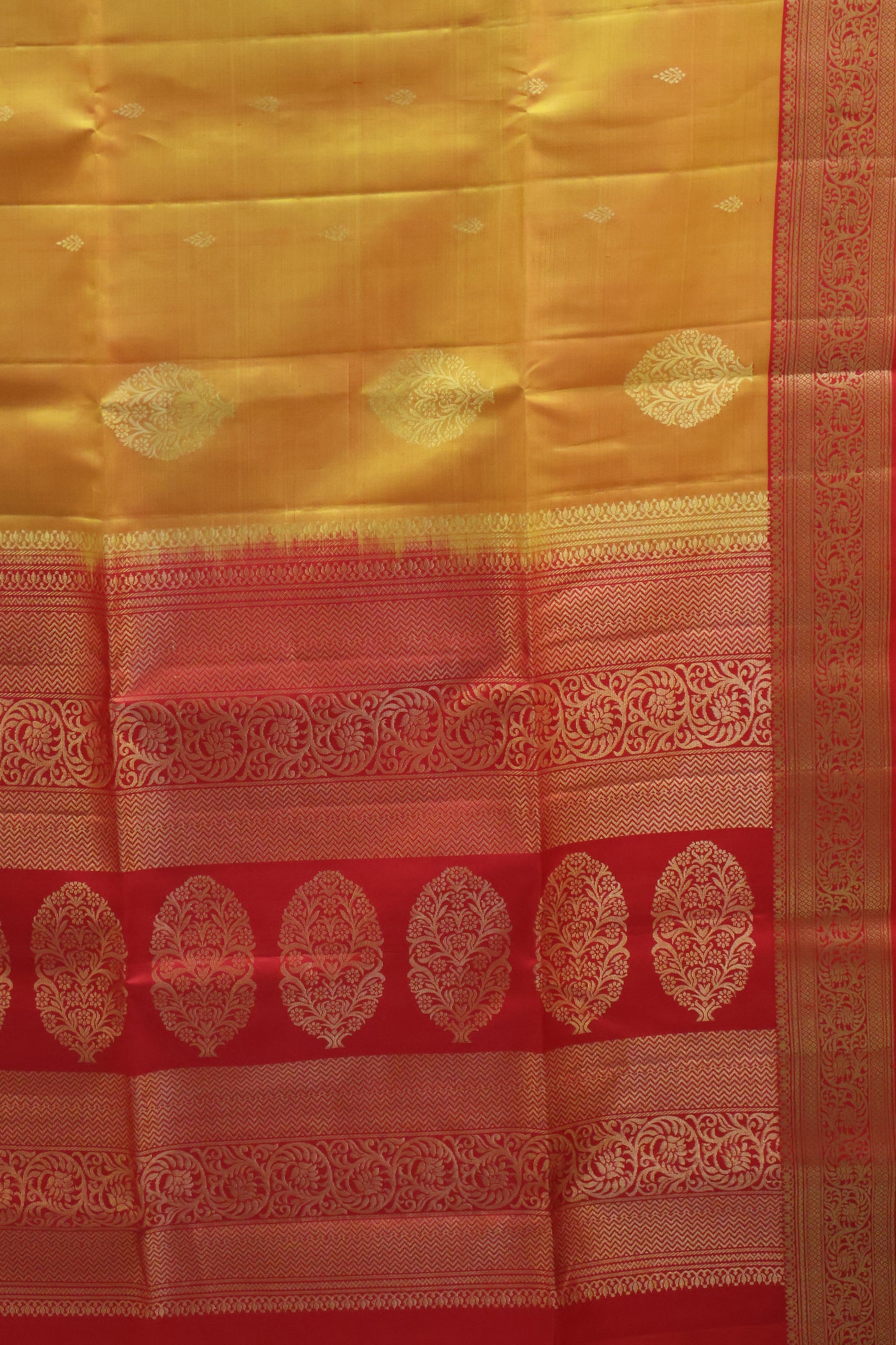 Pure Soft Silk Saree -Mango-Yellow-Red Jacqua