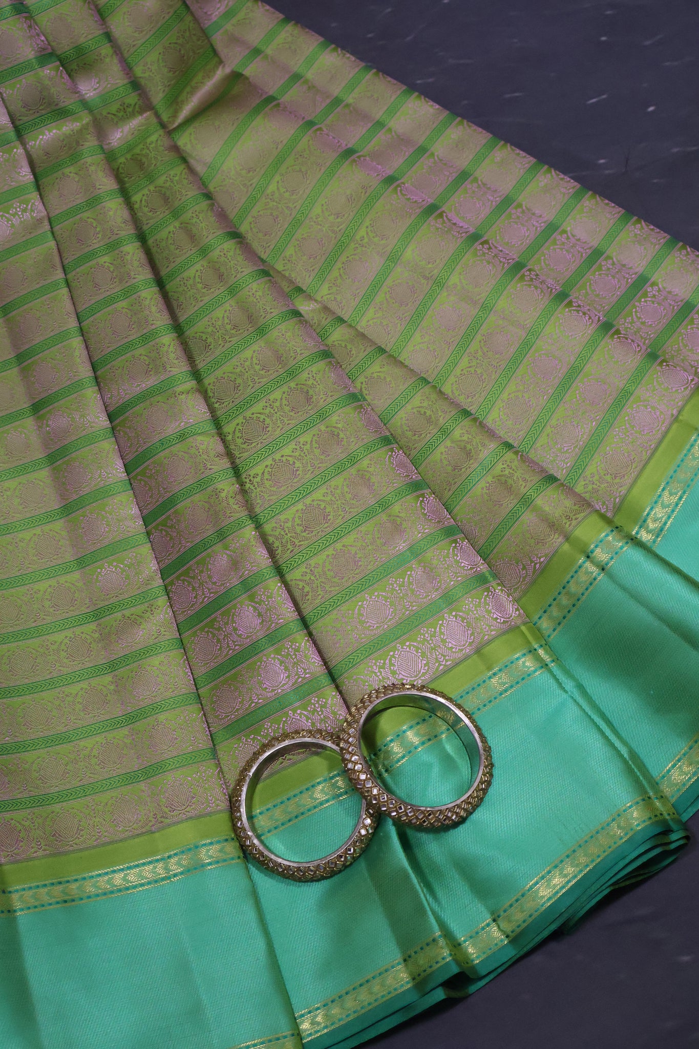 Pure Kanchipuram Silk Saree - Light Green - Teal Green