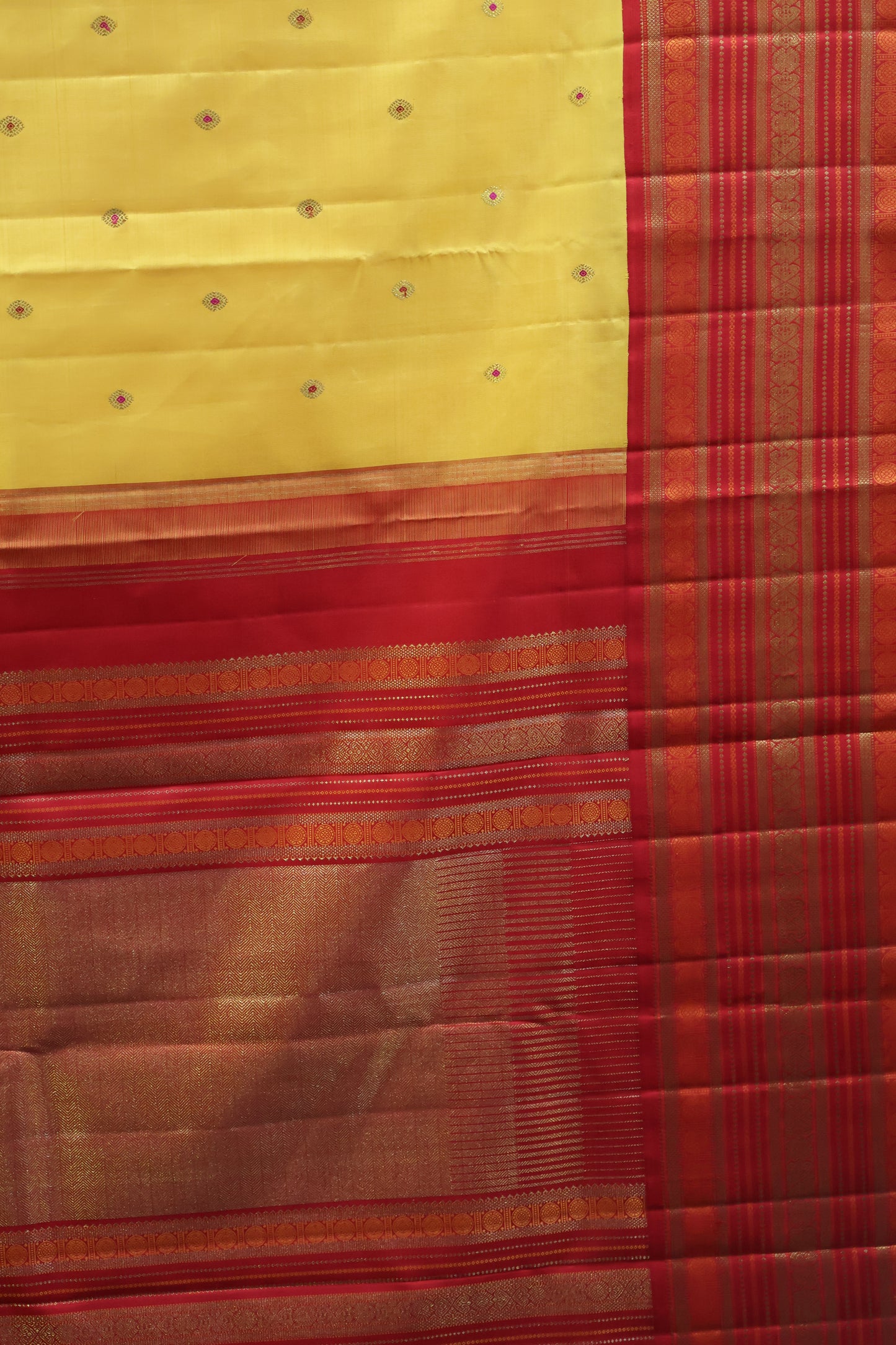 Pure Kanjivaram Silk Saree - Mango Yellow-Red