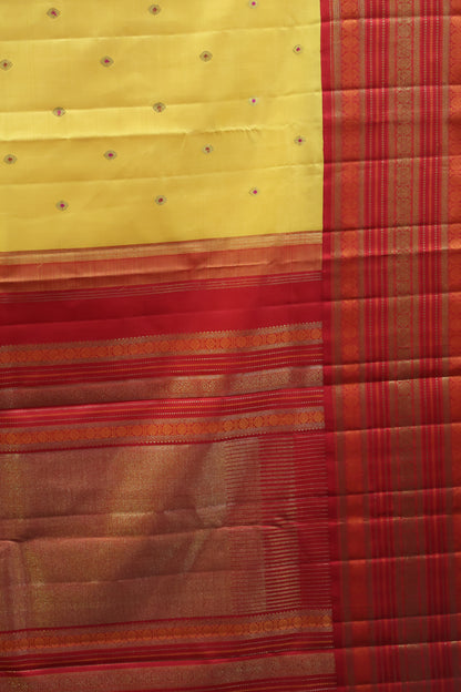 Pure Kanjivaram Silk Saree - Mango Yellow-Red