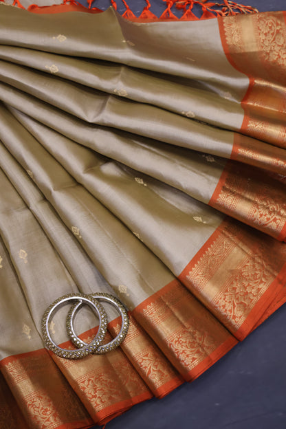 Pure Soft Silk Saree - Off White-Orange