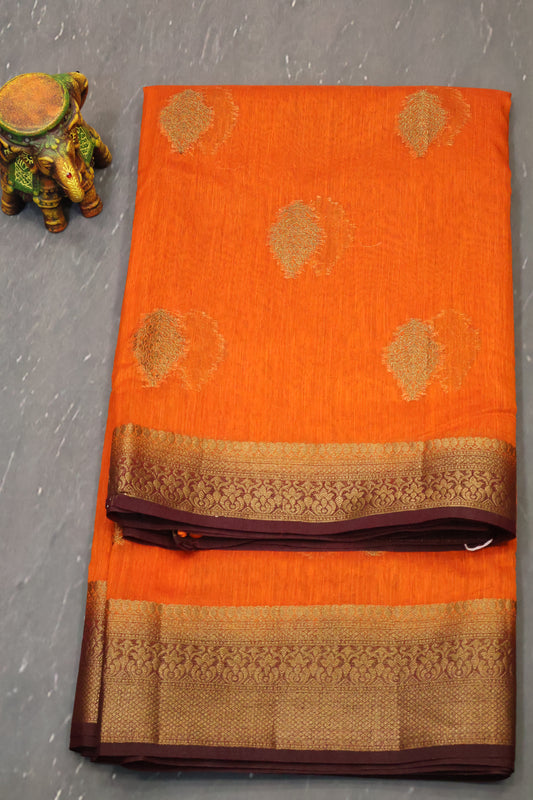 Bamboo Silk Saree-Bright Orange