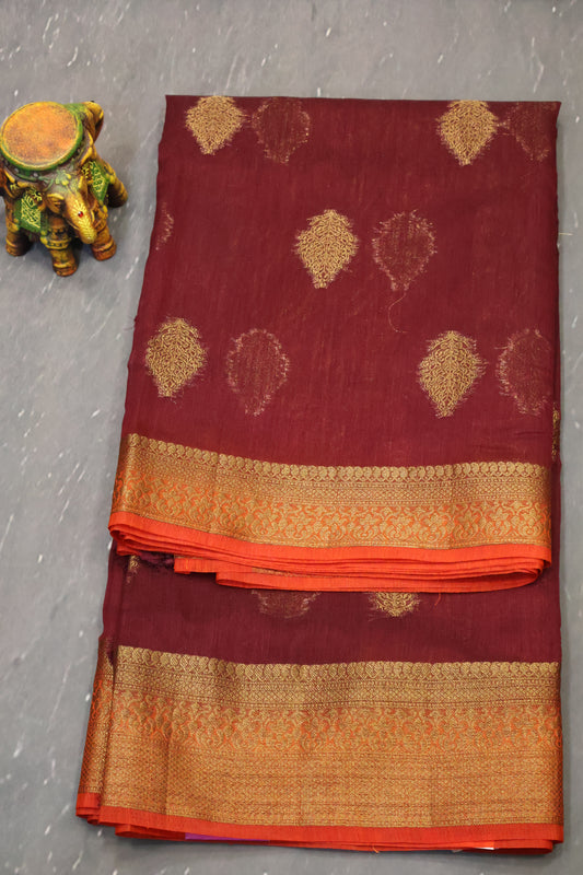 Bamboo Silk Saree-Maroon Tree Border