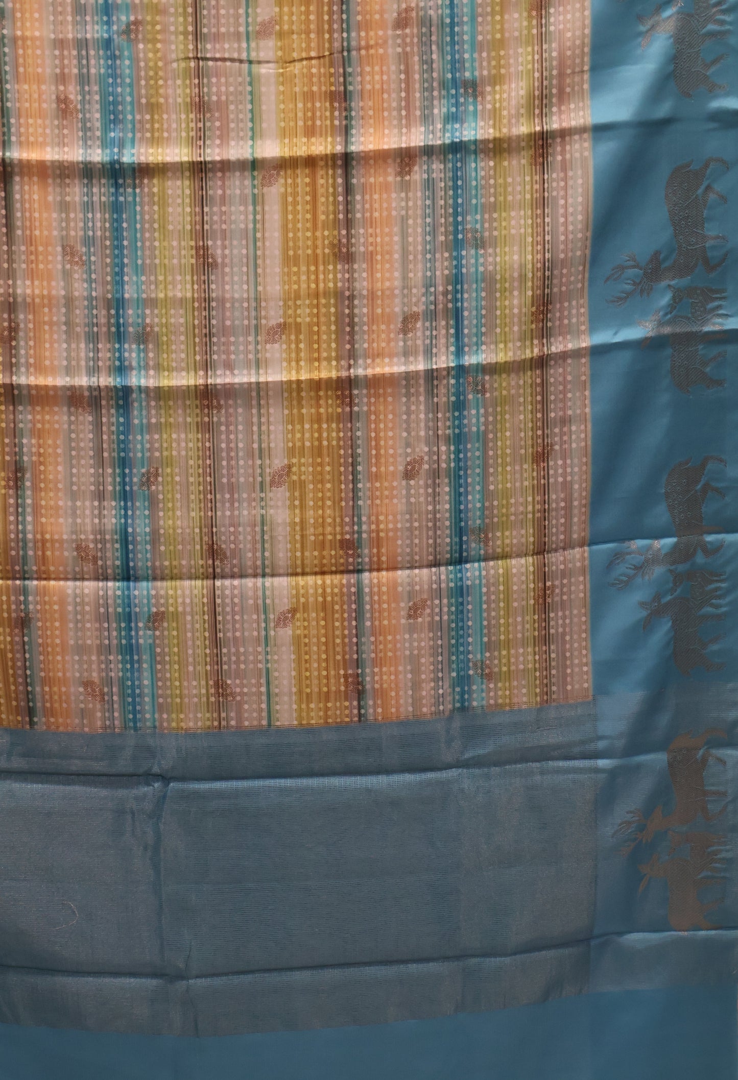 Mulberry Tussar Saree-Sky Blue Deer