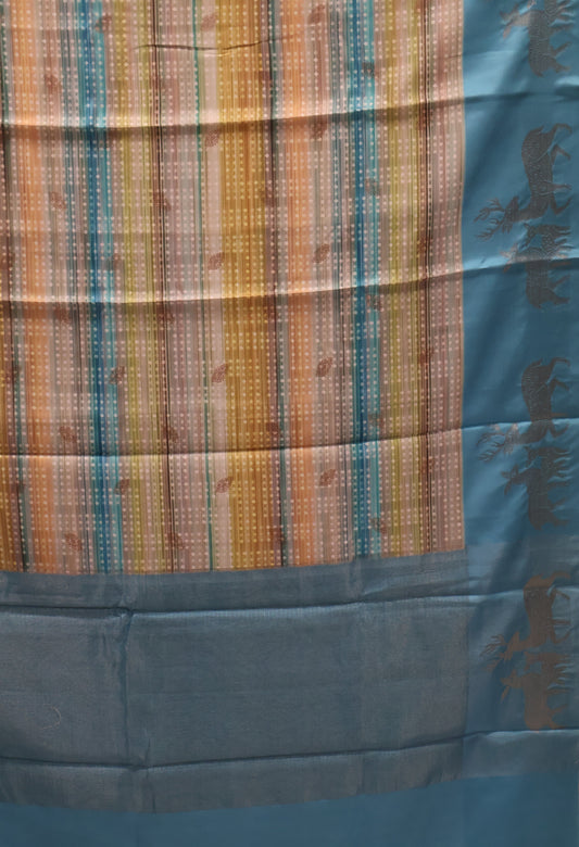 Mulberry Tussar Saree-Sky Blue Deer