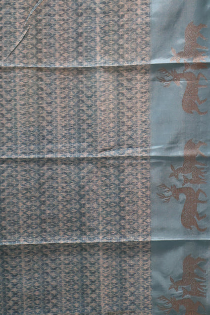 Mulberry Tussar Saree-Sky Blue Deer