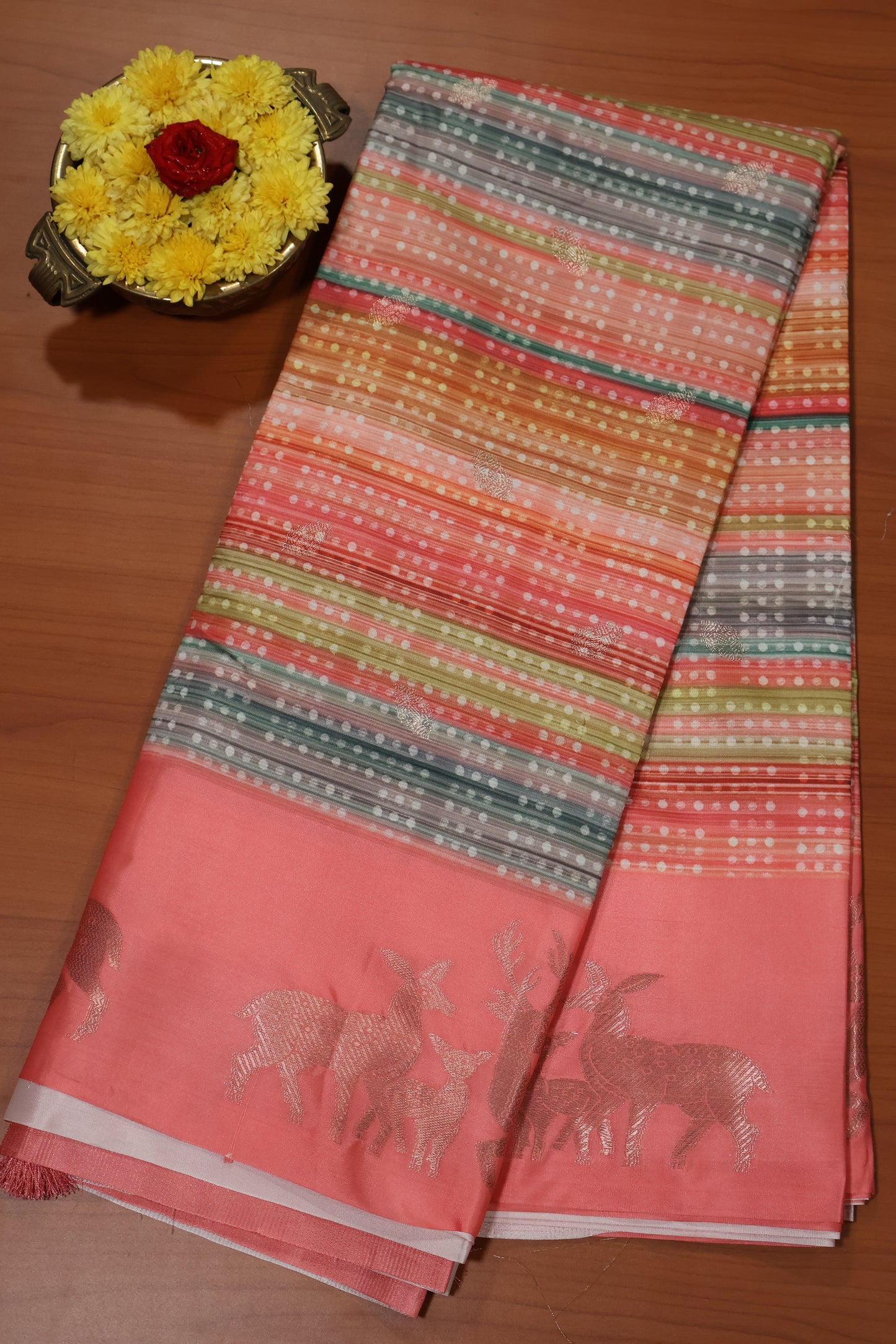 Mulberry Tussar Saree-Peach Pink Deer