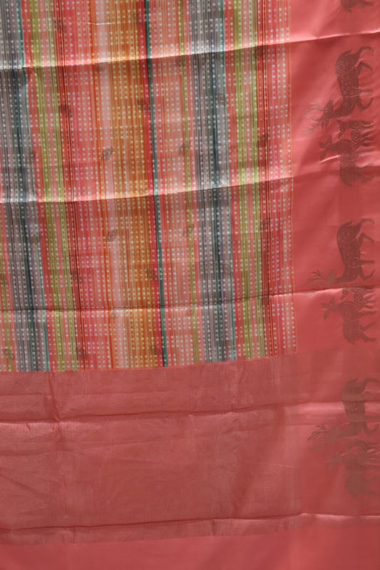 Mulberry Tussar Saree-Peach Pink Deer