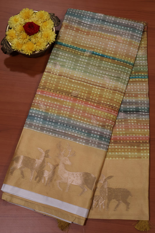 Mulberry Tussar Saree-Mustard Deer