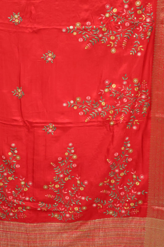 Viscose Saree-Red Round Flower Embryoid