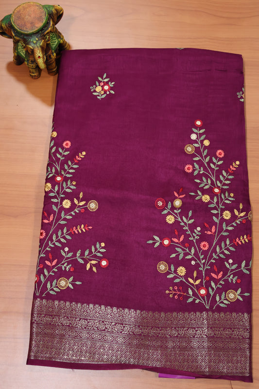 Viscose Saree-Purple Round Flower Embryoid