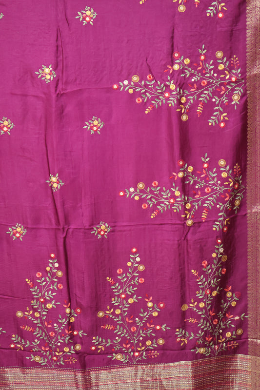 Viscose Saree-Purple Round Flower Embryoid