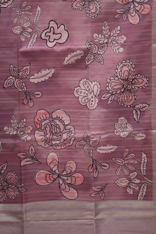 Tussar Saree-Brown Floral Tin Border