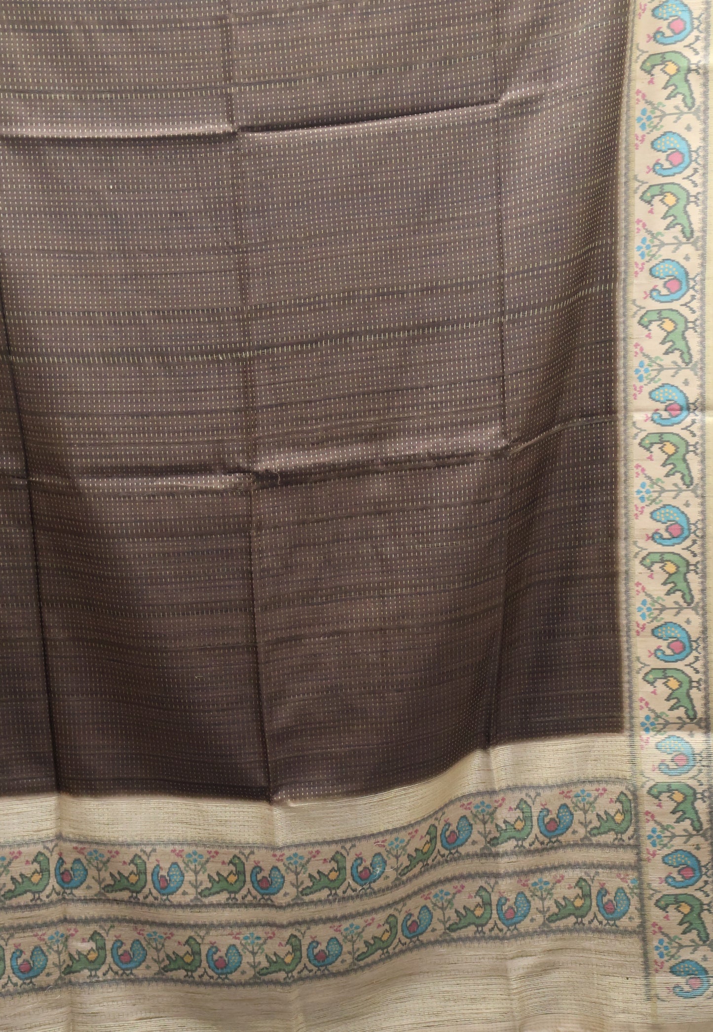 Semi Raw Silk Saree -Mehandhi Green Zari Dot Lines