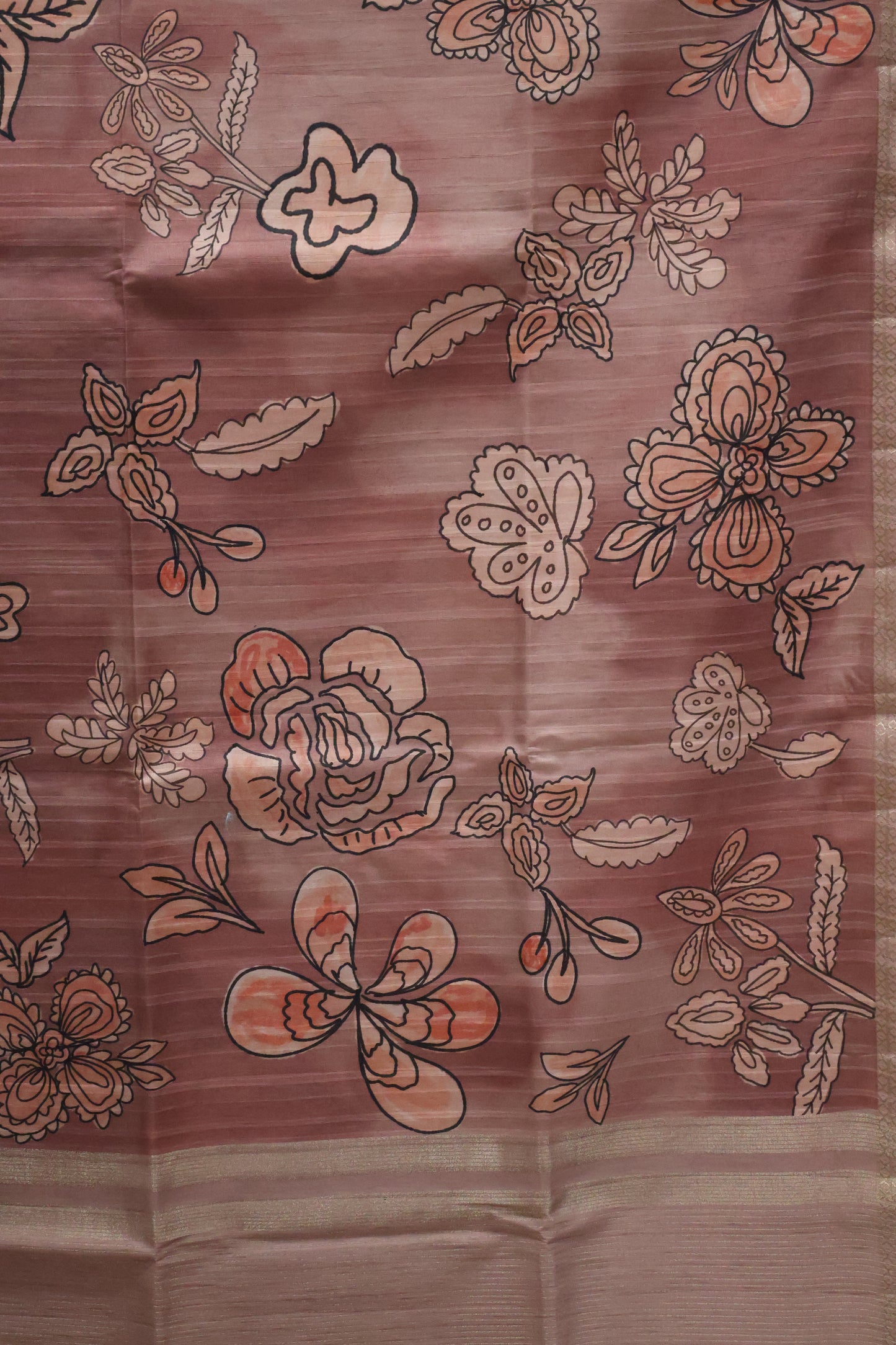 Tussar Saree-Onion Pink Floral Tin Border