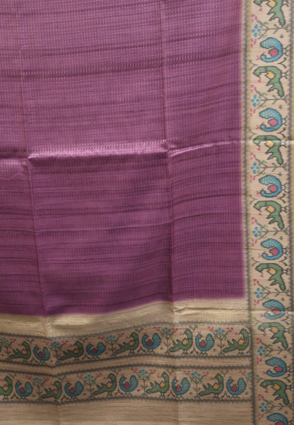 Semi Raw Silk Saree -Purple Zari Dot Lines