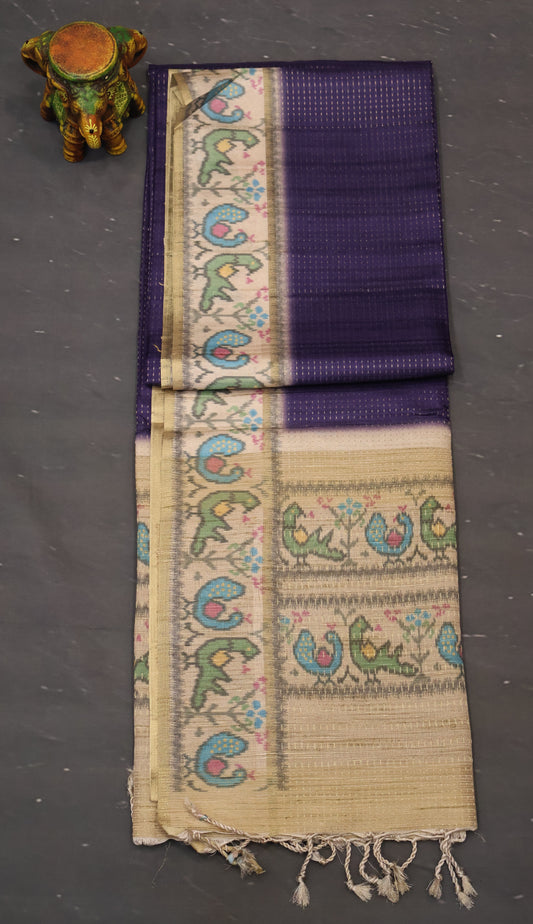 Semi Raw Silk Saree -Lite Voilet Zari Dot Lines