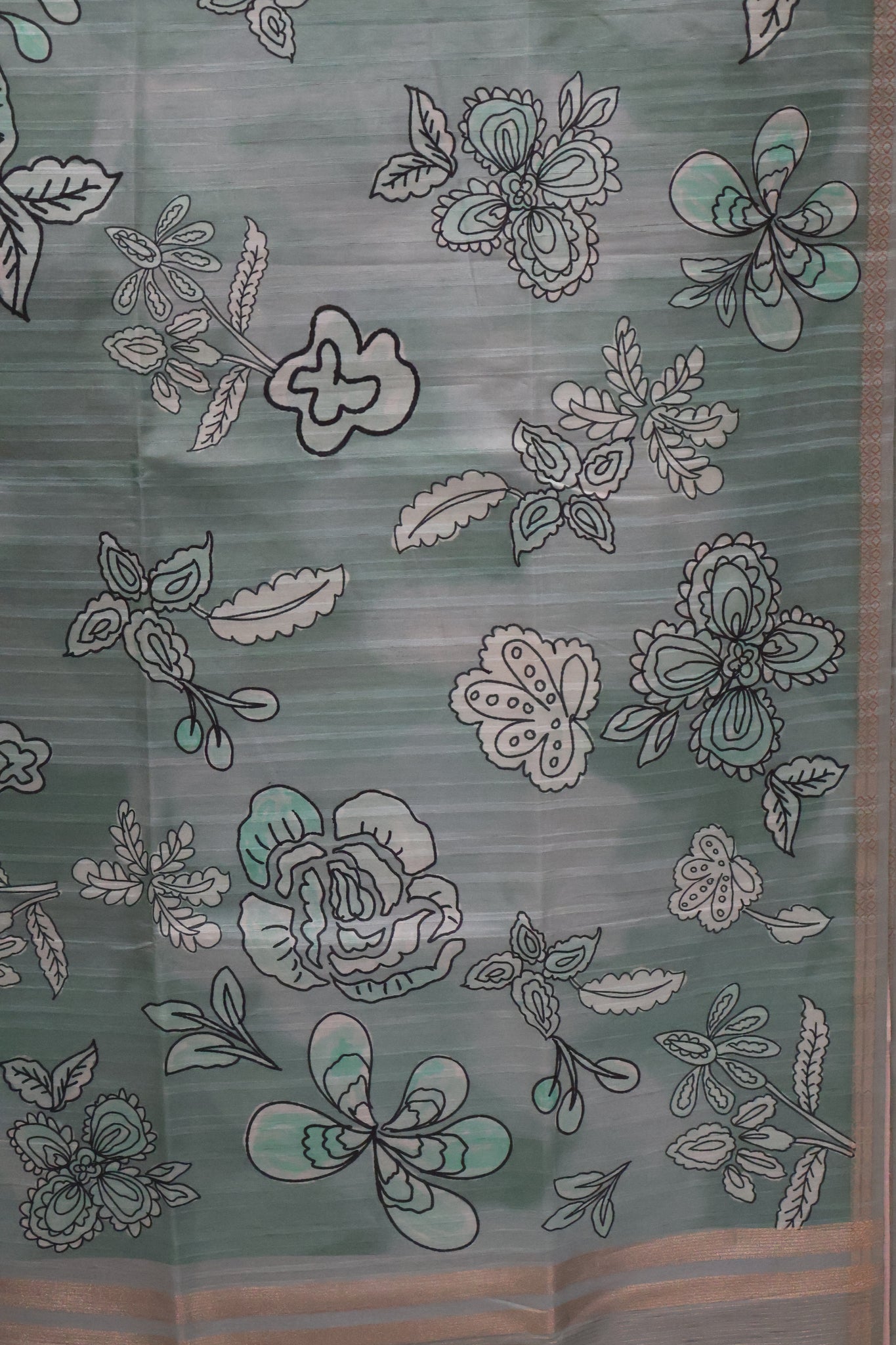 Tussar Saree-Greyish Blue Floral Border