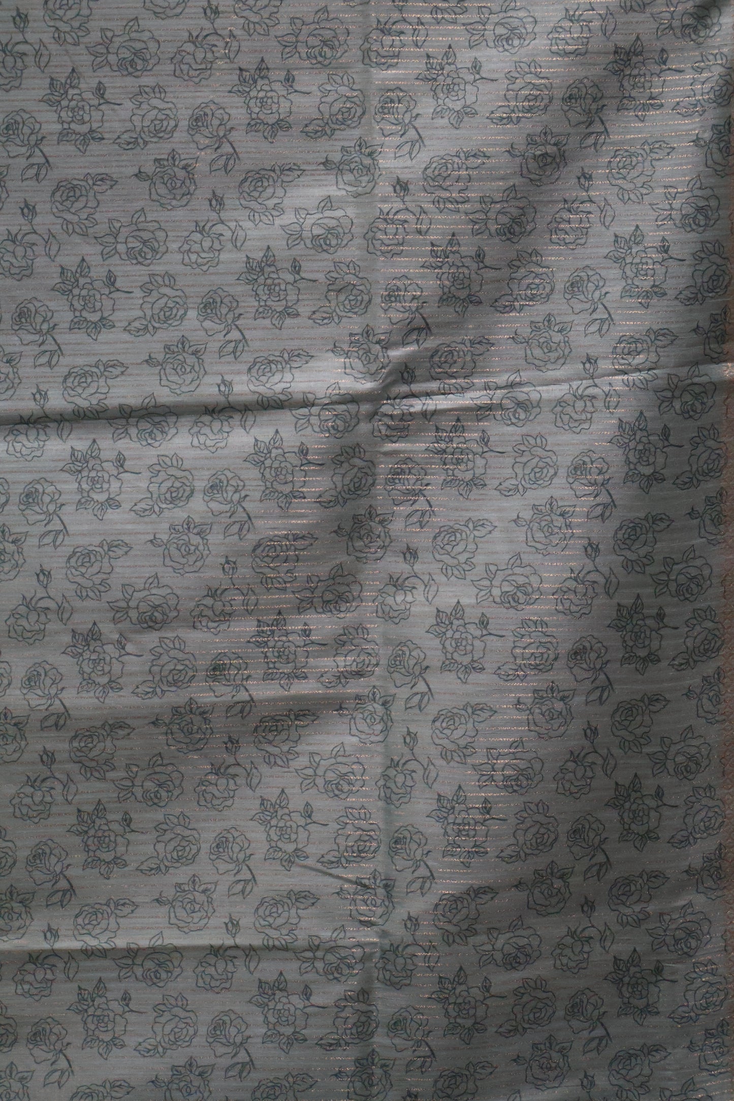 Tussar Saree-Greyish Blue Floral Tin Border