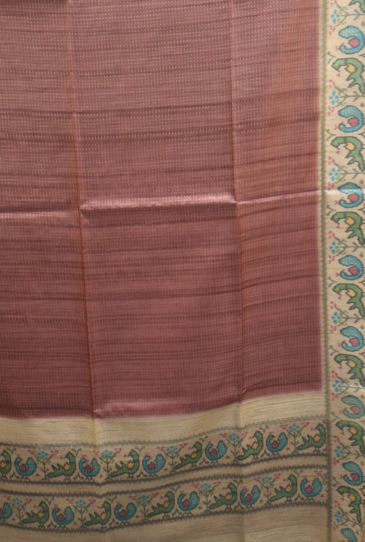 Semi Raw Silk Saree -Chocolate Brown Zari Dot Lines