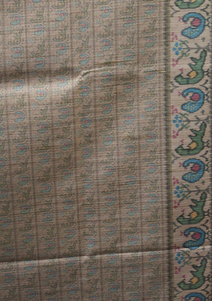 Semi Raw Silk Saree -Chocolate Brown Zari Dot Lines