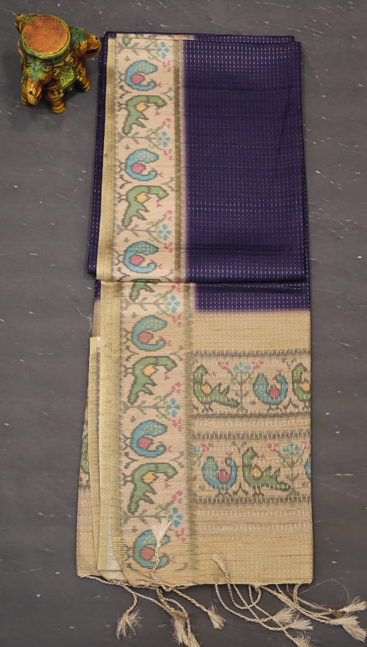 Semi Raw Silk Saree -Voilet Zari Dot Lines