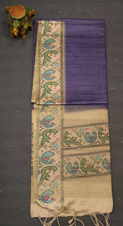 Semi Raw Silk Saree -Baby Voilet Zari Dot Lines