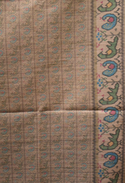 Semi Raw Silk Saree -Green Zari Dot Lines