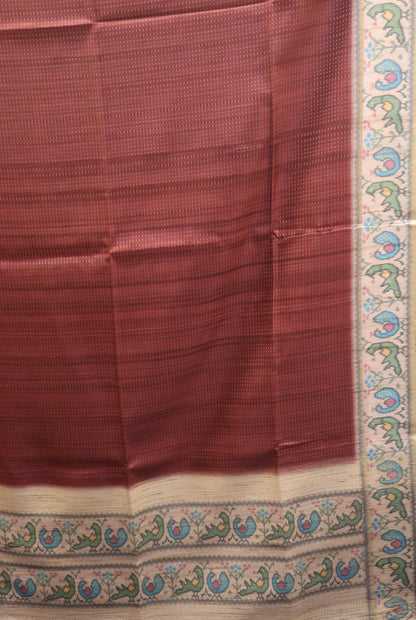 Semi Raw Silk Saree -Dark Honey Zari Dot Lines