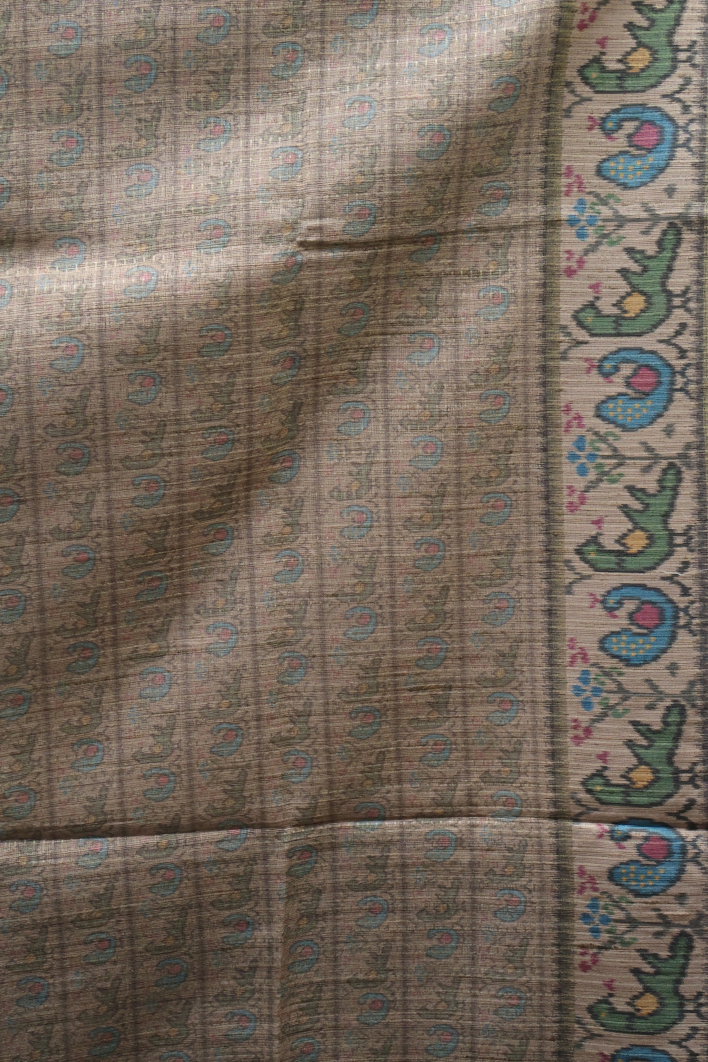 Semi Raw Silk Saree -Grass Green Zari Dot Lines