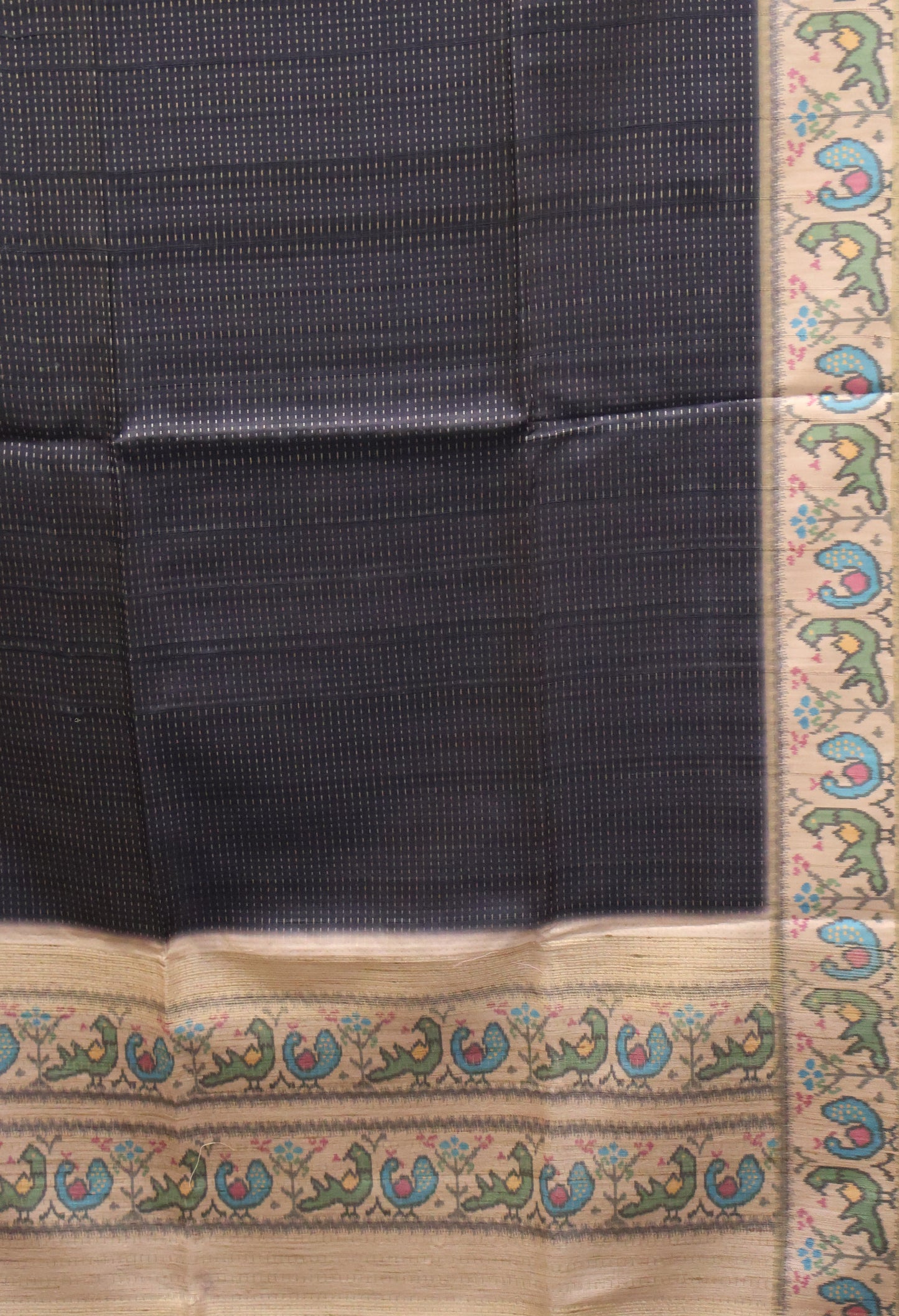Semi Raw Silk Saree -Black Zari Dot Lines
