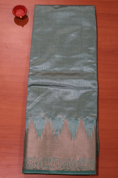 Semi Tussar Saree - Sea Green Temp Flower