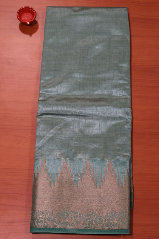Semi Tussar Saree - Sea Green Temp Flower