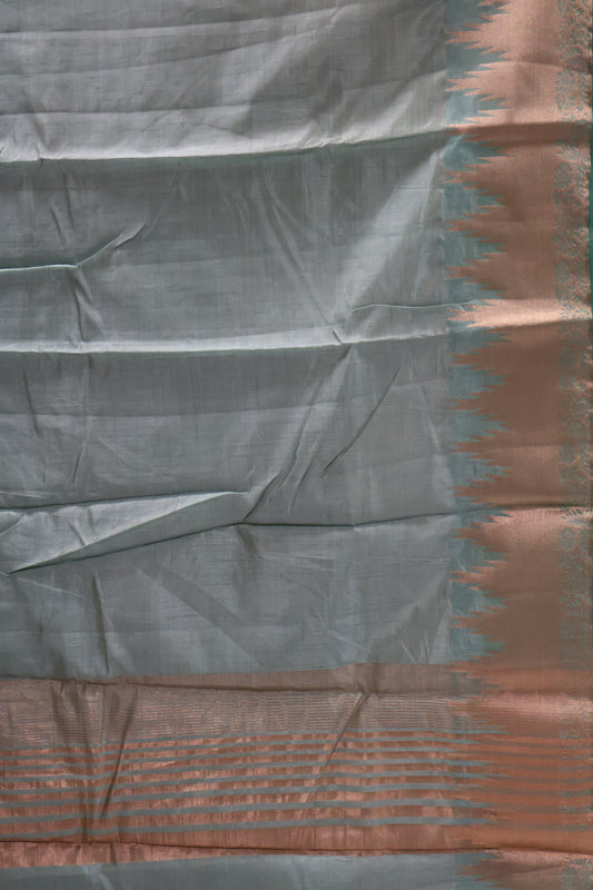 Semi Tussar Saree - Sea Green Temp Flower
