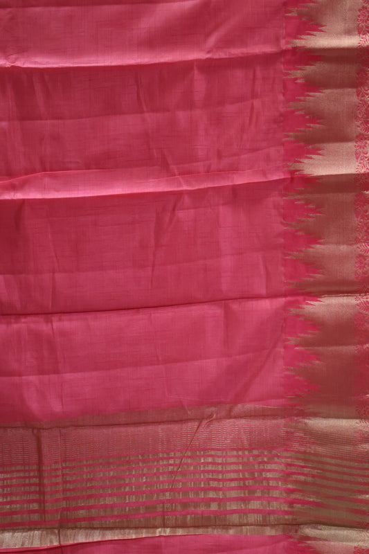 Semi Tussar Saree - Pink Temp Flower