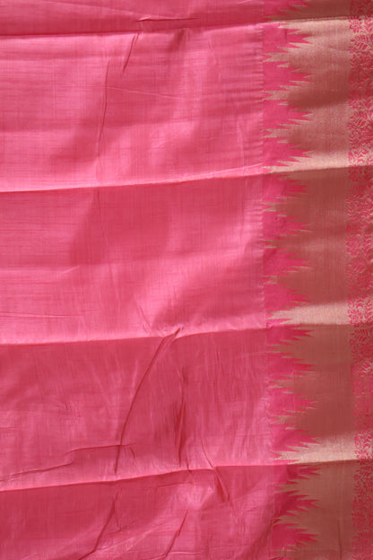 Semi Tussar Saree - Pink Temp Flower