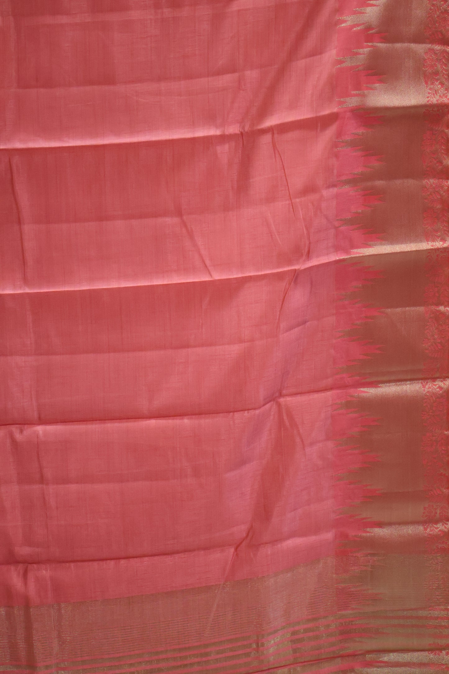 Semi Tussar Saree -Peach Pink Temp Flower