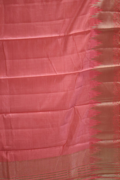 Semi Tussar Saree -Peach Pink Temp Flower