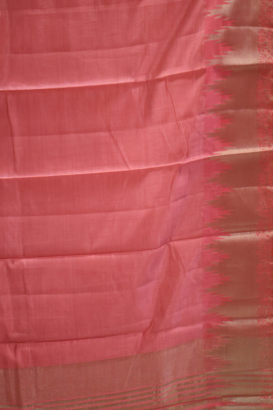 Semi Tussar Saree -Peach Pink Temp Flower