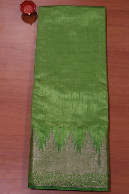 Semi Tussar Saree - Lite Green Temp Flower